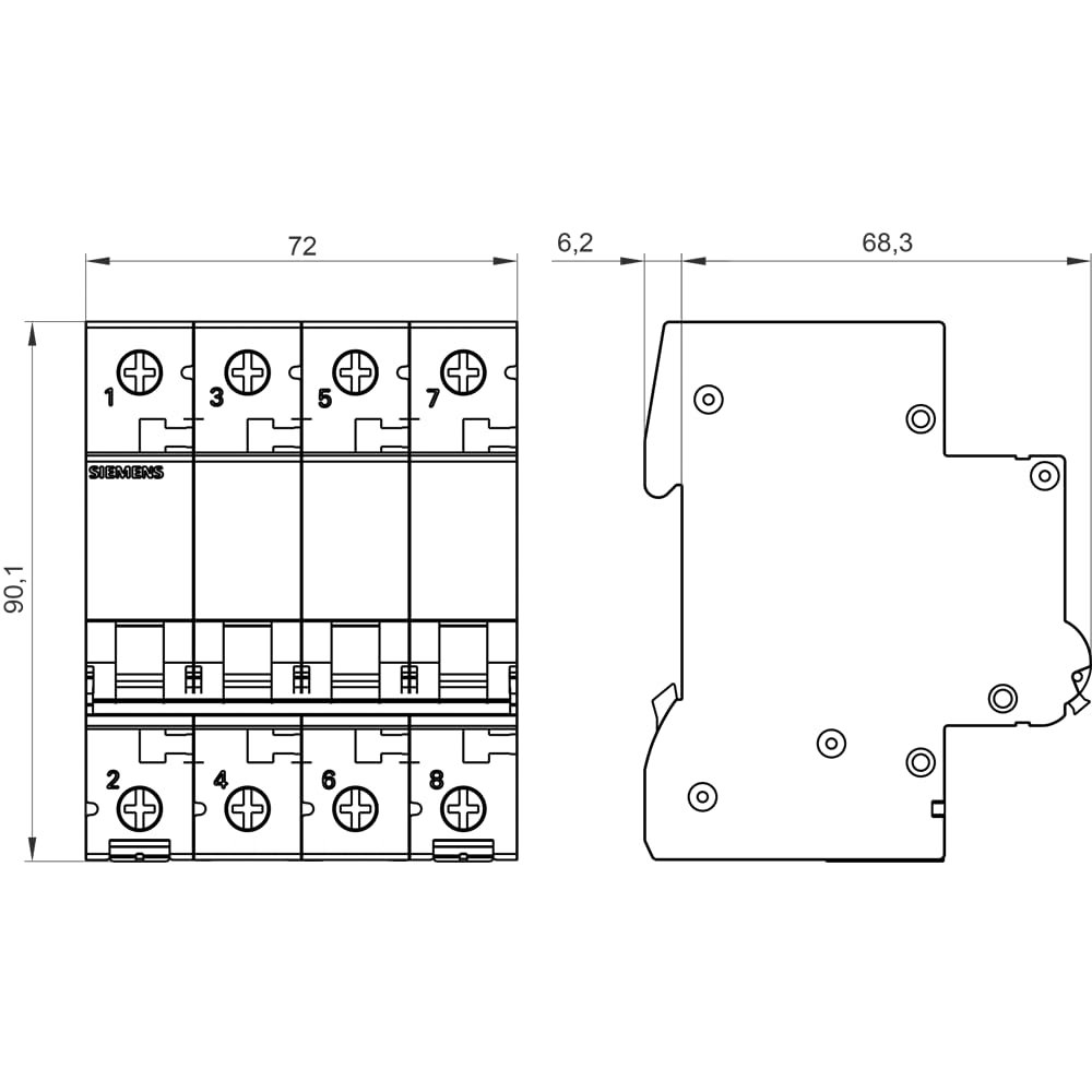 Siemens Interruptor Magnetotérmico 5SL6425-7 4P 25A Curva C 6kA