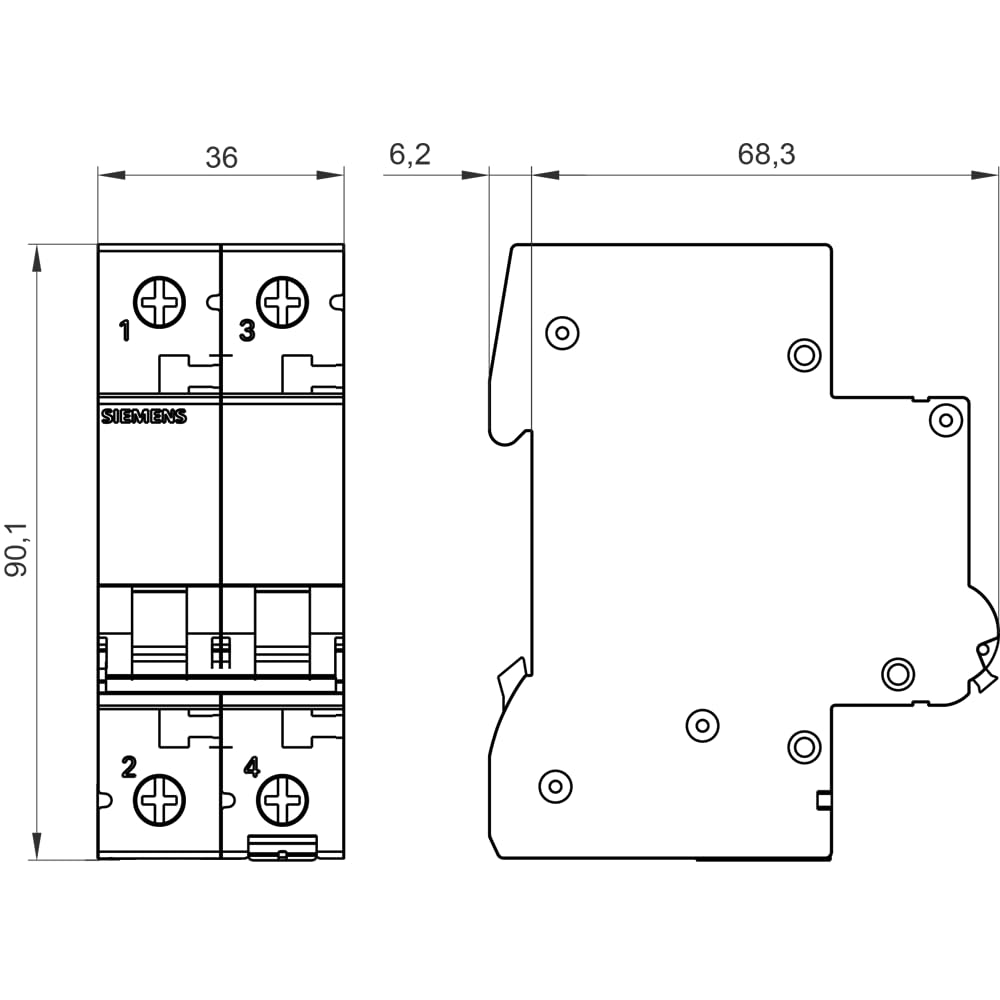 Siemens Disjoncteur magnéto-thermique 5SL6225-7 2P 25A Courbe C 6kA