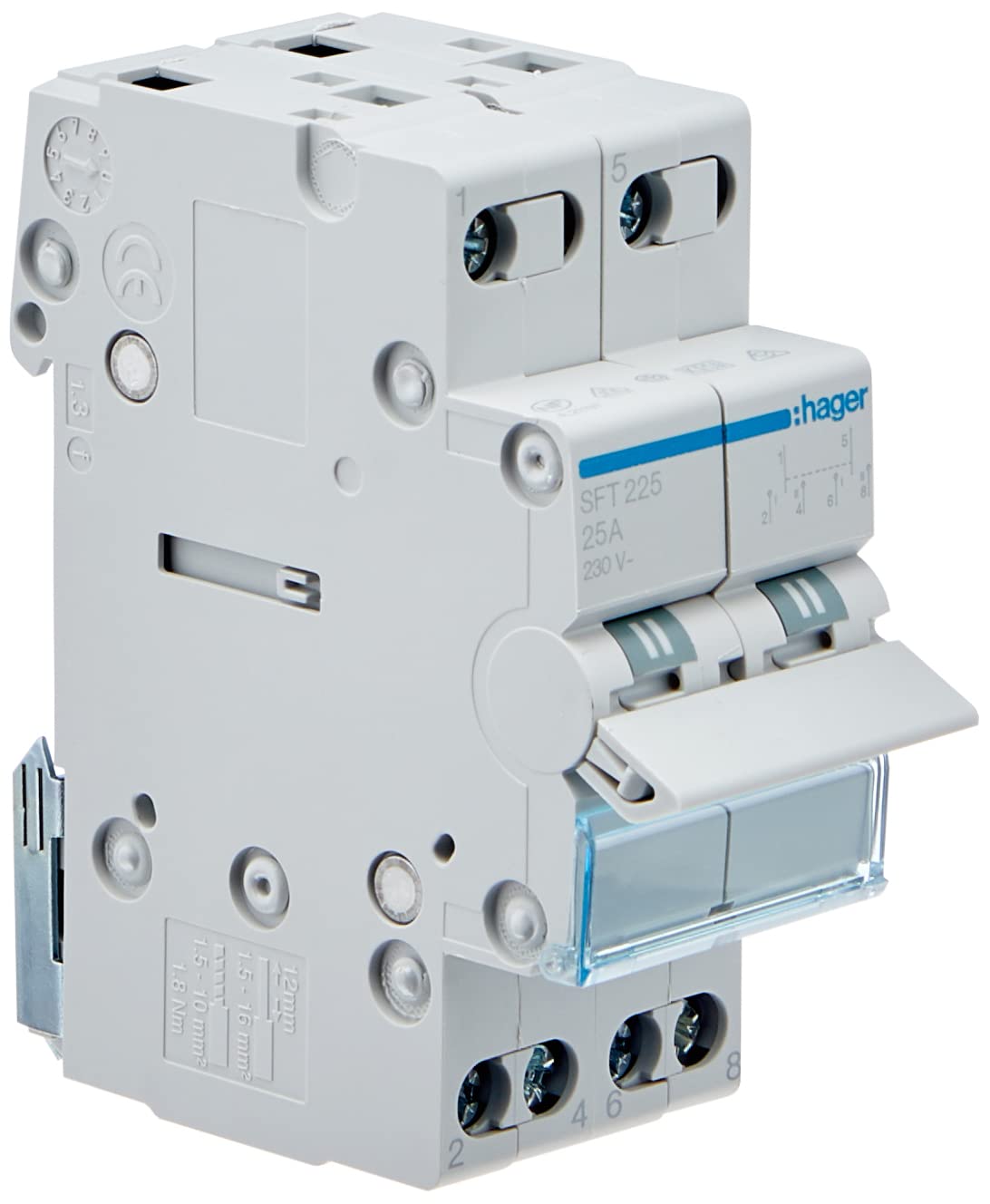 Hager SFT225 - Conmutador modular 2 polos 25a comun arriba i-0-ii