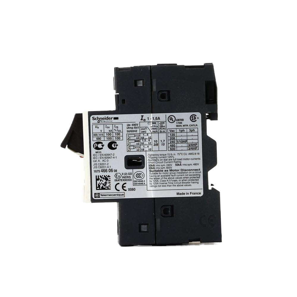 Schneider Electric GV2ME06 GV2ME Disjuntores Motor Magnetotérmicos, 1/1, 6A, 89mm x 45mm x 78.5mm