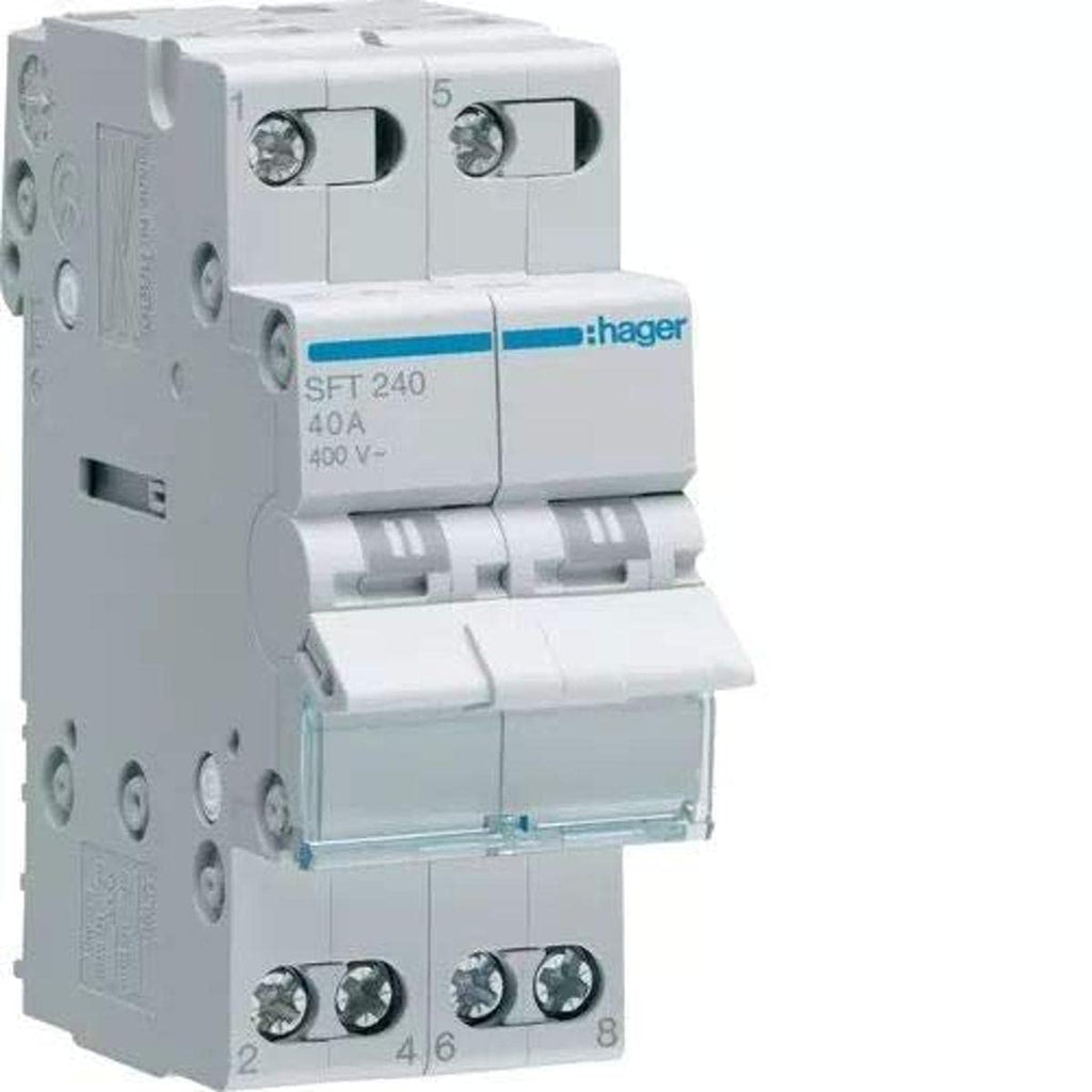 Hager SFT240 Conmut. mod., 2P,40A,común arriba,I-0-II