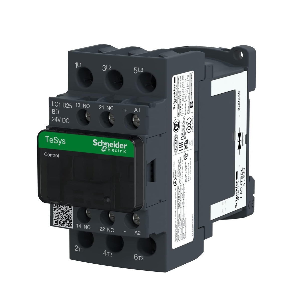 Schneider Electric LC1D25BD TeSys D Contactor, 3P, AC-3, 25 A, Bobina 24 V CD, Antip