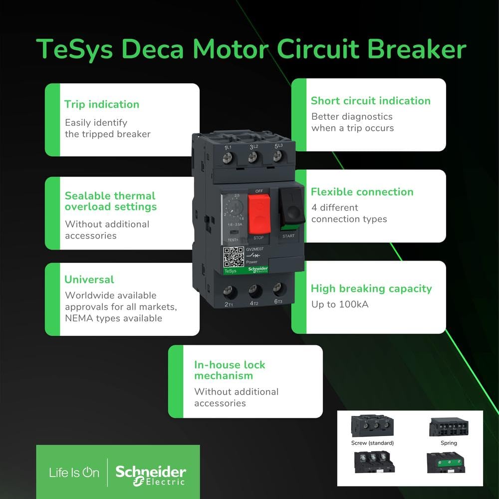 Schneider Electric GV2ME05 TeSys Disyuntor Magnetotérmico 0.63-1A
