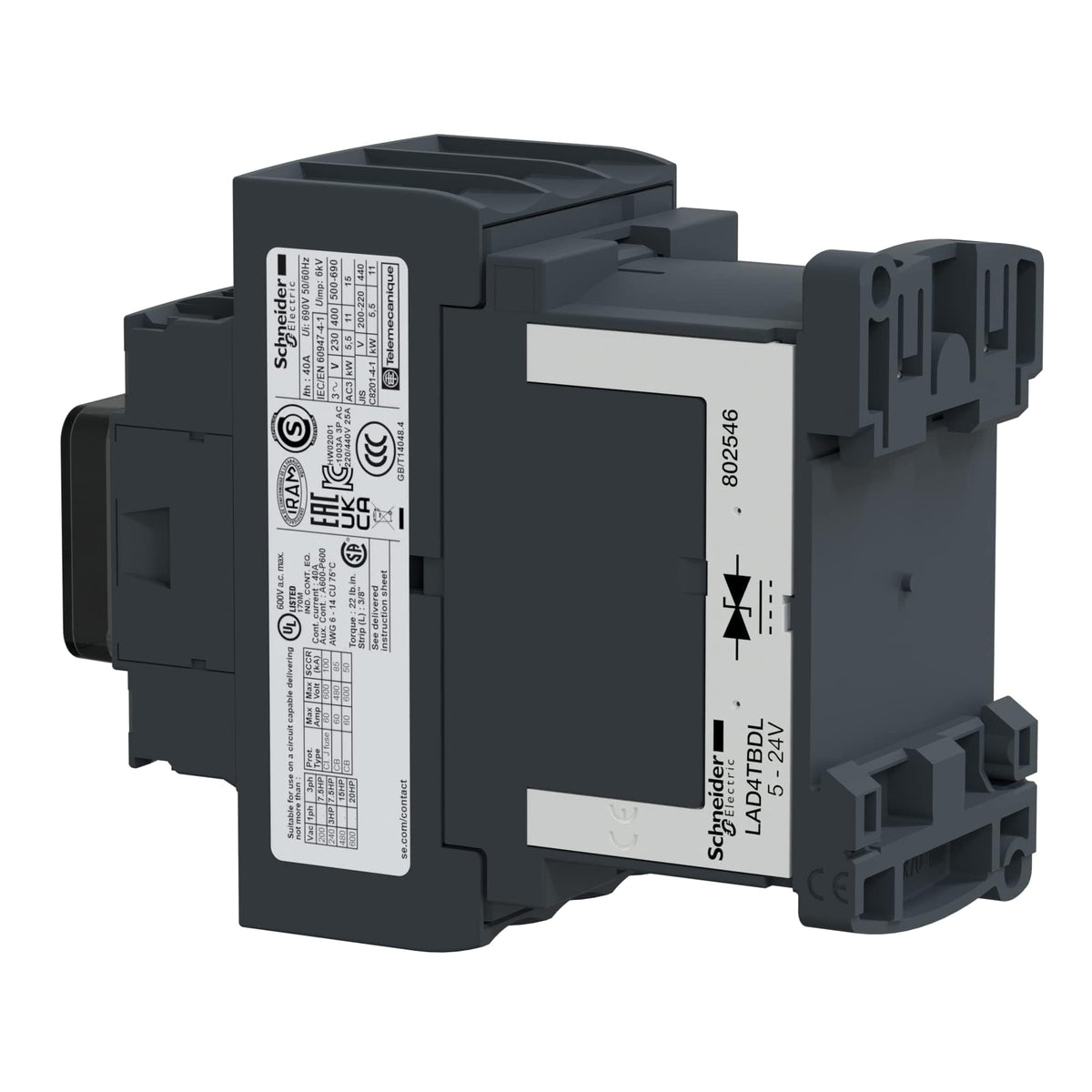 Schneider Electric LC1D25BD TeSys D Contactor, 3P, AC-3, 25 A, 24 V DC Coil, Antip
