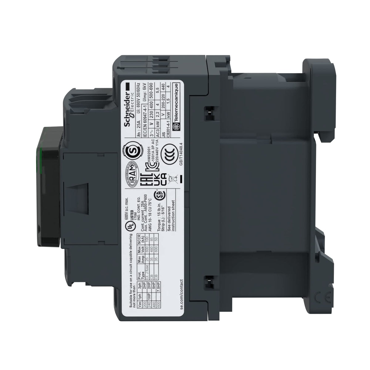Schneider Electric LC1D09P7 Tesys D, Contactor, 3P Ac-3, 440 V 9 A, Bobina 230 V Ca