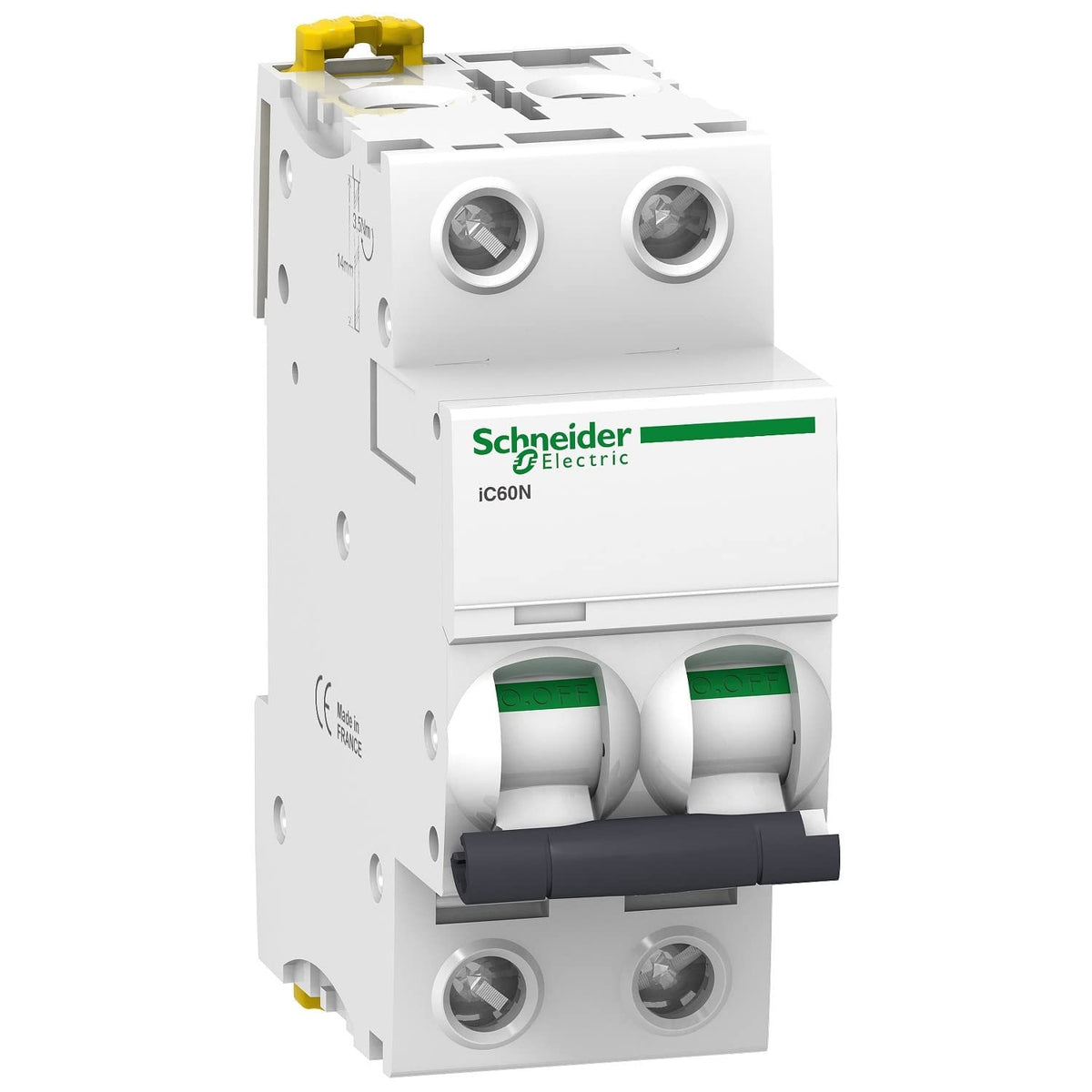 Schneider Electric A9F74210 IC60N Disyuntor, Acti9, 2P, 10A, Curvatura C, 50/60 Hz, Blanco