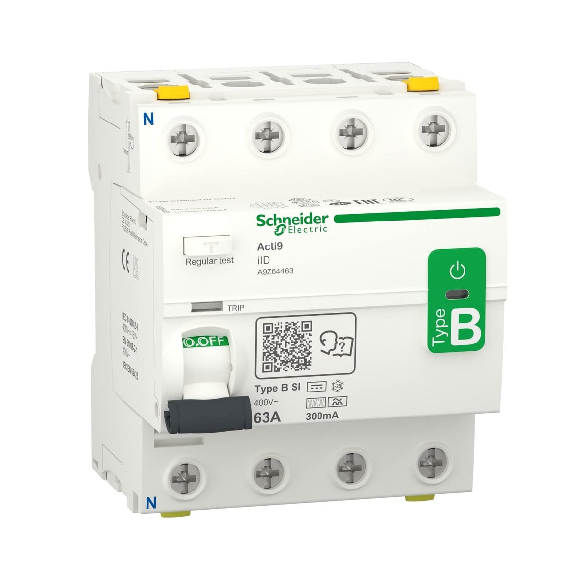 Schneider Electric A9Z64463 IInterruptor diferencial Acti9 lid 4P 63A 300mA B SI