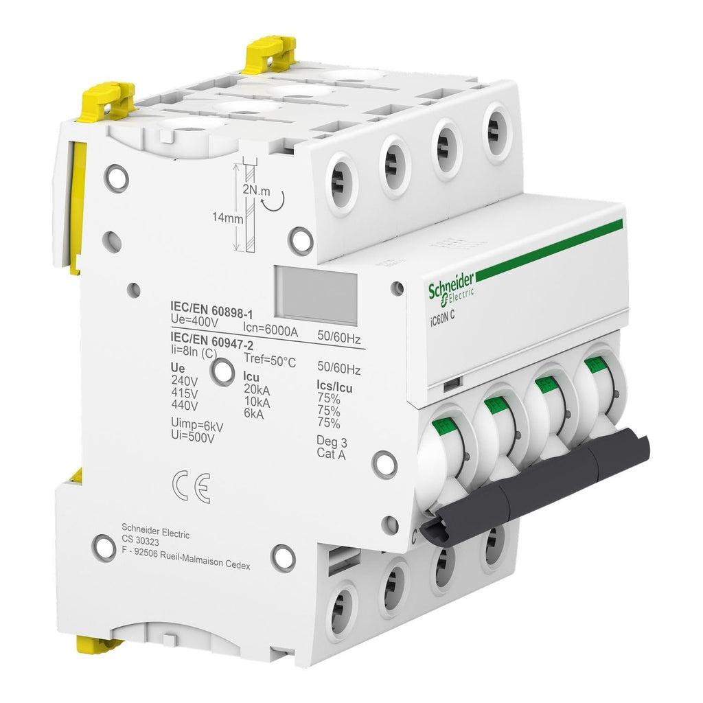 Schneider Electric A9F74420 IC60N Circuit Breaker, Acti9, C Curve, 4P 20A