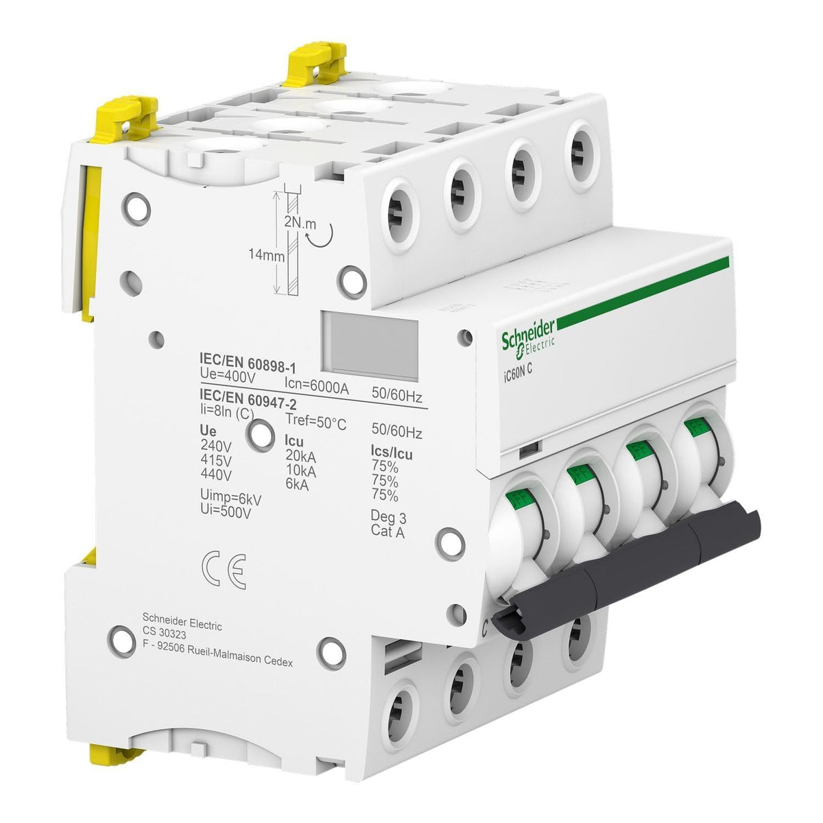 Schneider Electric A9F74420 IC60N Disyuntor, Acti9, Curvatura C, 4P 20A