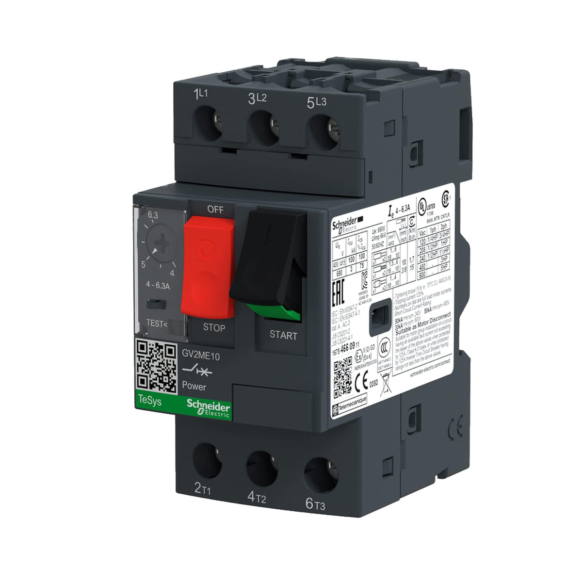 Schneider Electric GV2ME10 Thermal-Magnetic Motor Circuit Breaker 4-6.3A