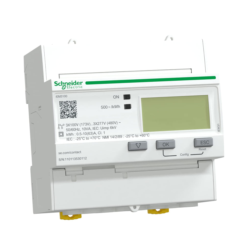 Schneider Electric A9MEM3100 iEM3000 Compteur d'énergie numérique, 63A, 69mm x 95mm x 90mm, Blanc
