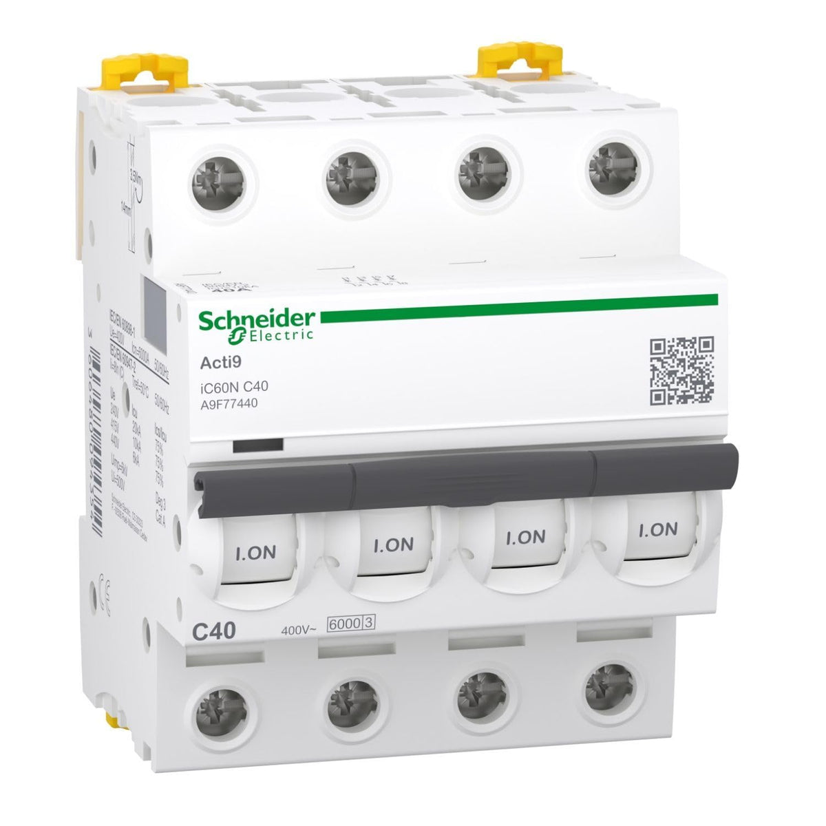 Schneider Electric A9F74440 IC60N Disyuntor, Acti9, Curvatura C, 4P, 40A