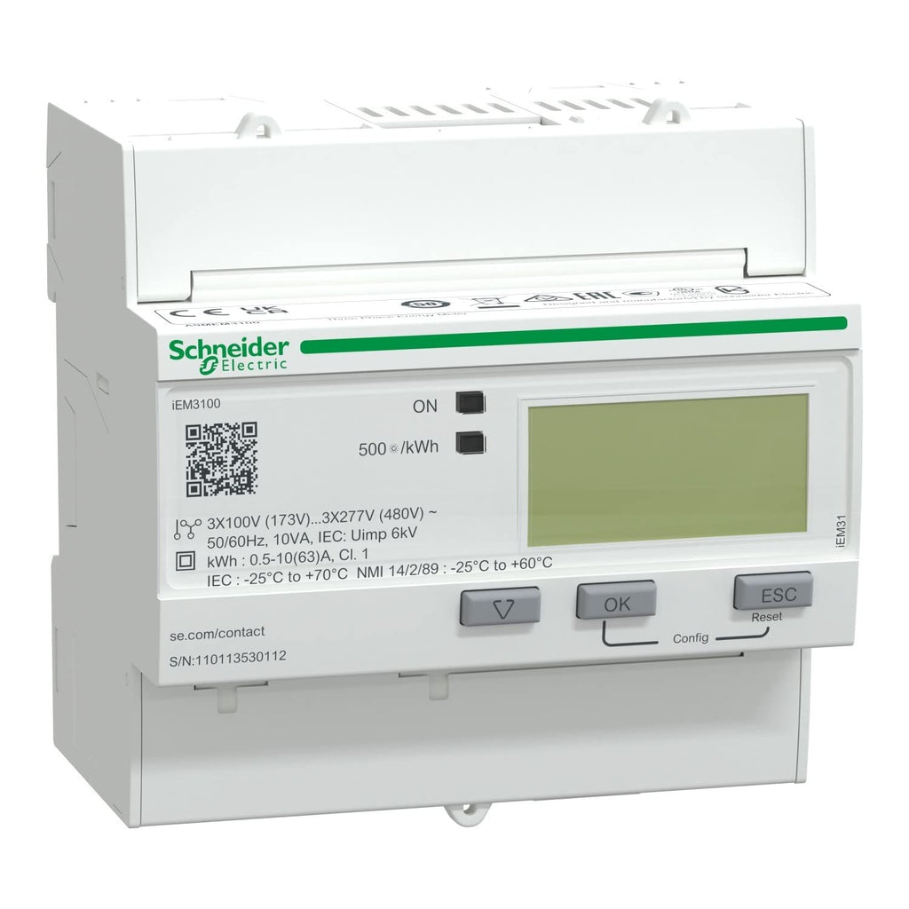 Schneider Electric A9MEM3100 iEM3000 Compteur d'énergie numérique, 63A, 69mm x 95mm x 90mm, Blanc
