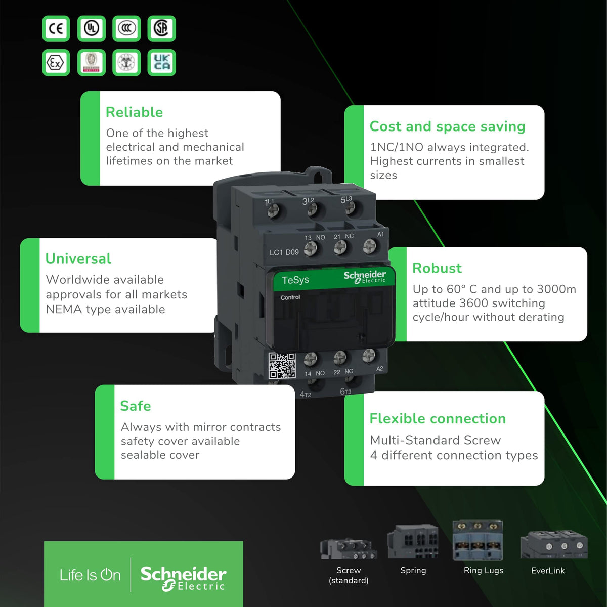Schneider Electric LC1D09BD Tesys D, Contactor, 3P Ac-3, 440 V 9 A, Bobina 24 V Cd- Antiparasitado
