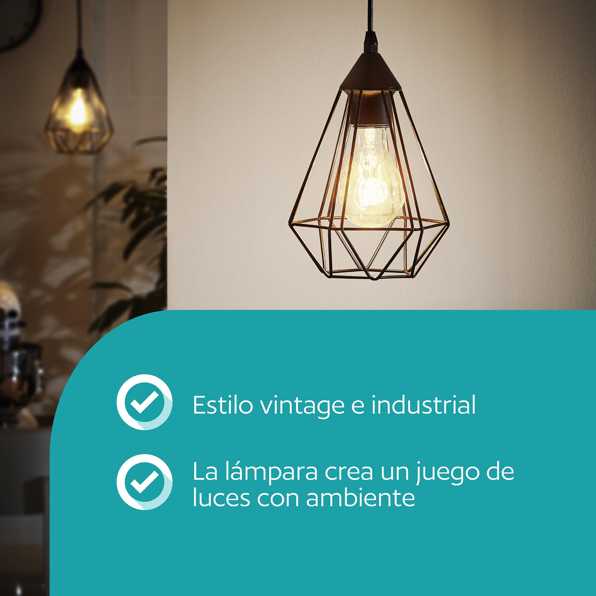 Eglo Tarbes Lámpara Colgante Vintage E27 Acero Negro