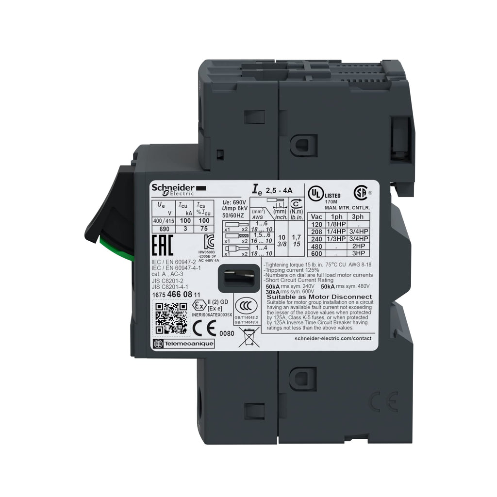 Schneider Electric GV2ME08 Thermal-magnetic motor starter, 4A