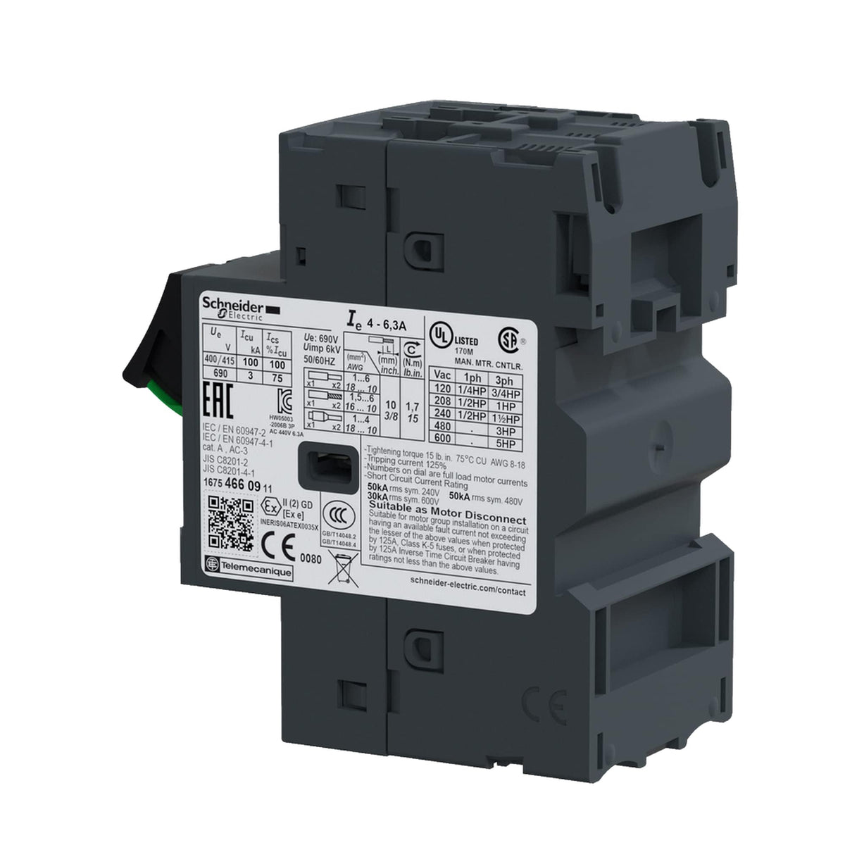 Schneider Electric GV2ME10 Thermal-Magnetic Motor Circuit Breaker 4-6.3A