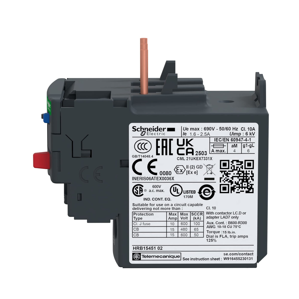Schneider Electric LRD07 Tesys D Relés de Protección Térmica, 1,6.2,5 A, Clase 10A