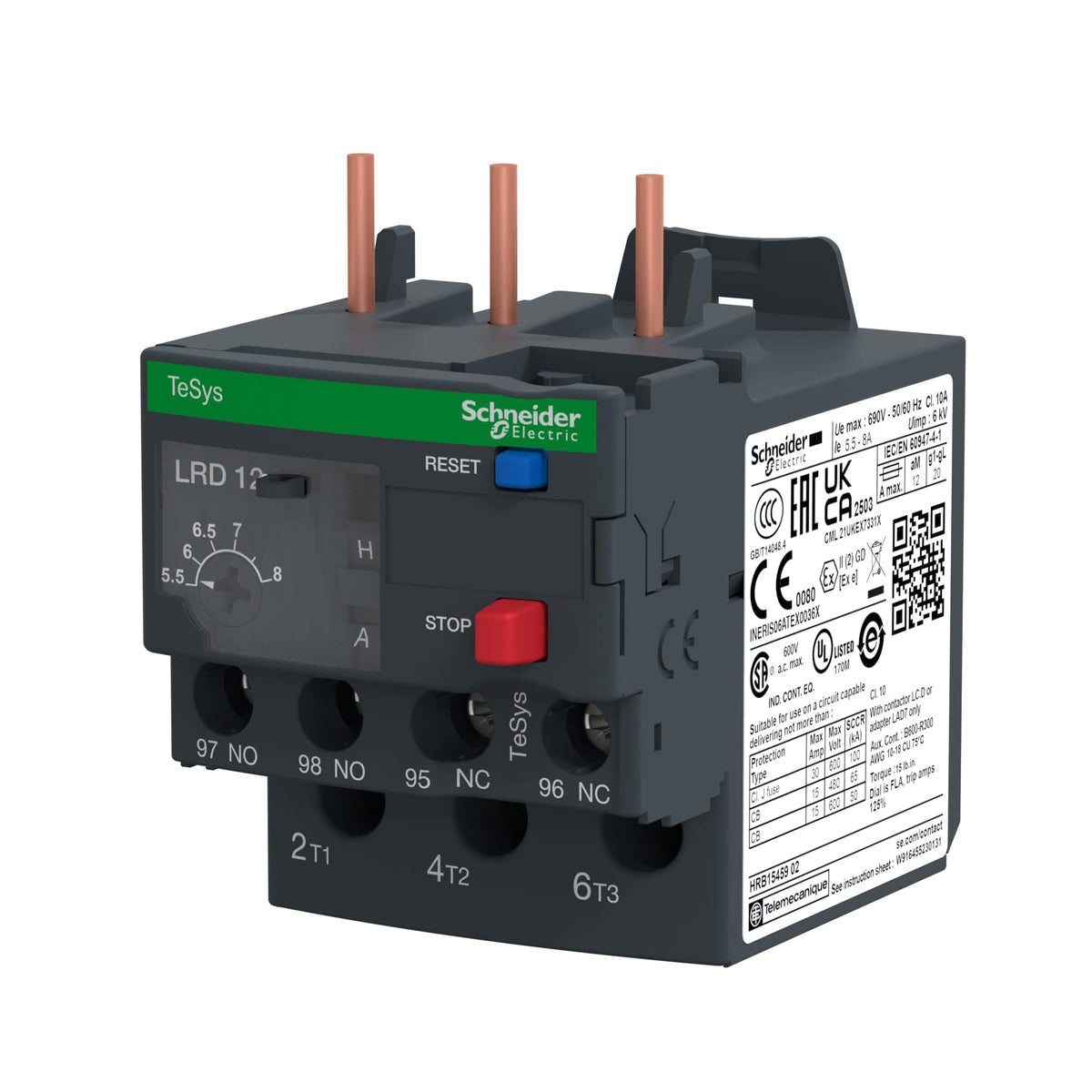 Schneider Electric LRD12 TeSys D Relais de protection thermique, 5,5-8 A, Classe 10A