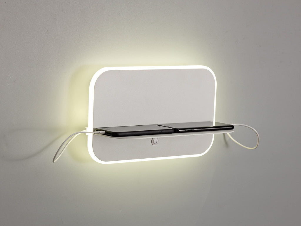 Mantra Lanzarote Aplique de Pared LED con Estante y USB 18W 3000K Blanco Mate