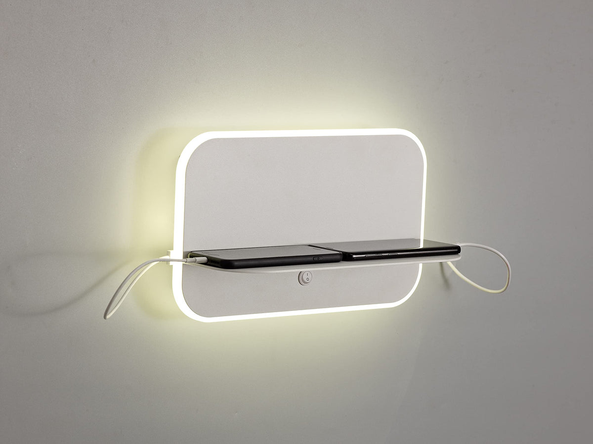 Mantra Lanzarote Aplique de Pared LED con Estante y USB 18W 3000K Blanco Mate