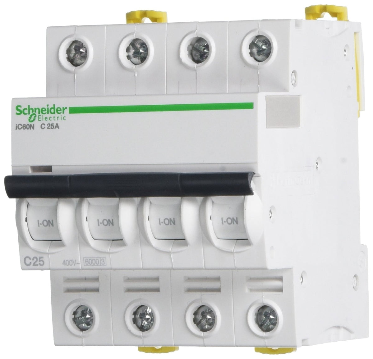 Schneider Electric A9F74425 IC60N Disyuntor, Acti9, Curvatura C, 4P, 85 mm Altura x 72 mm Anchura x 78.5 mm Profundidad,
