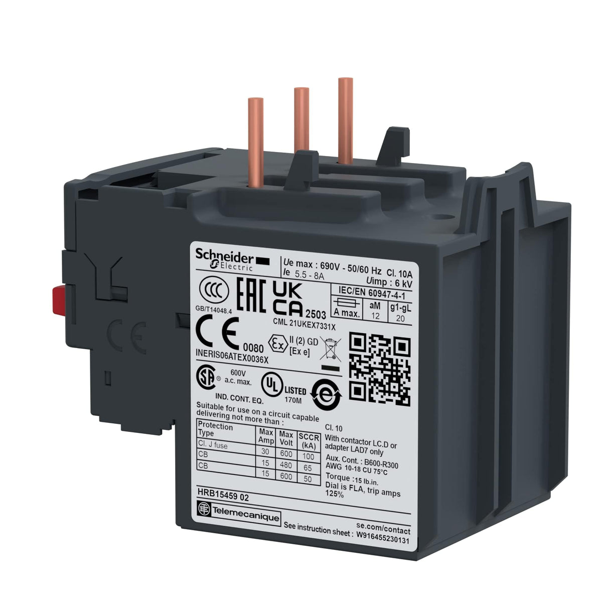 Schneider Electric LRD12 TeSys D Relais de protection thermique, 5,5-8 A, Classe 10A