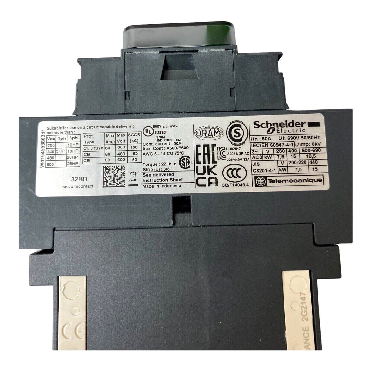 Schneider Electric Telemecanique Sensors LC1D32BD TeSys D Contactor, 3P, AC-3, 32 A, 24 VDC Coil, N